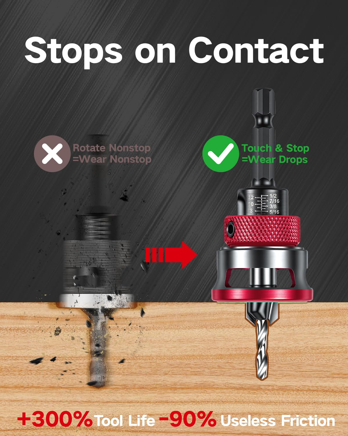 69ecddb7119e6555443cb82db1d9d79bbea91fdfb463af0b92ff5.jpg 9 PCS Countersink Drill Bits Set, 5PCS Two-Flute TCT Alloy Tapered Drill Bits and Adjustable Depth Stop Collar, Wood Countersink Bit with Wrench for 82 Degree Woodworking, Plywood and MDF DIY
