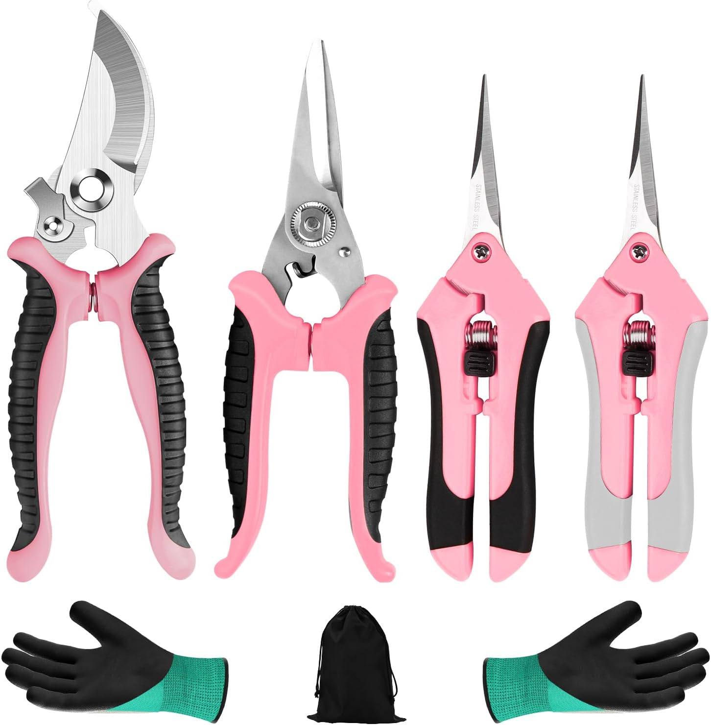 69ee27d81d7d8cc677f6dca1be46f9a651edc9184d7ef33f67652.jpg 3 Pack Garden Pruning Shears Stainless Steel Blades Handheld Pruners Set with Gardening Gloves