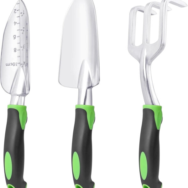 69ee2843f2cb13f4d9806adc50690af7695b25483a2e9904c72d9.jpg Garden Tools Set, 3 Pack Heavy Duty Gardening Tools Set Include Garden Shovel, Transplant Trowel and Hand Rake with Ergonomic Non-Slip Handle, Aluminum Alloy Lawn and Garden Hand Tools for Planting