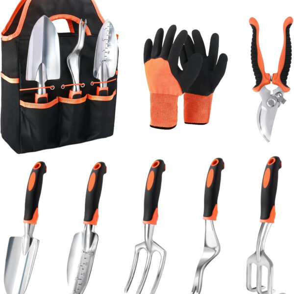 69ee288e72f06025370472a73e101541742b25d1e75f7fb4a2d1f.jpg Garden Tools Set, 8 Piece Gardening Tools Set with Non Slip Ergonomic Handle, Heavy Duty Garden Tool Set with Storage Bag, Gardening Kit for Women, Garden Hand Tools Gift for Women and Men, Orange
