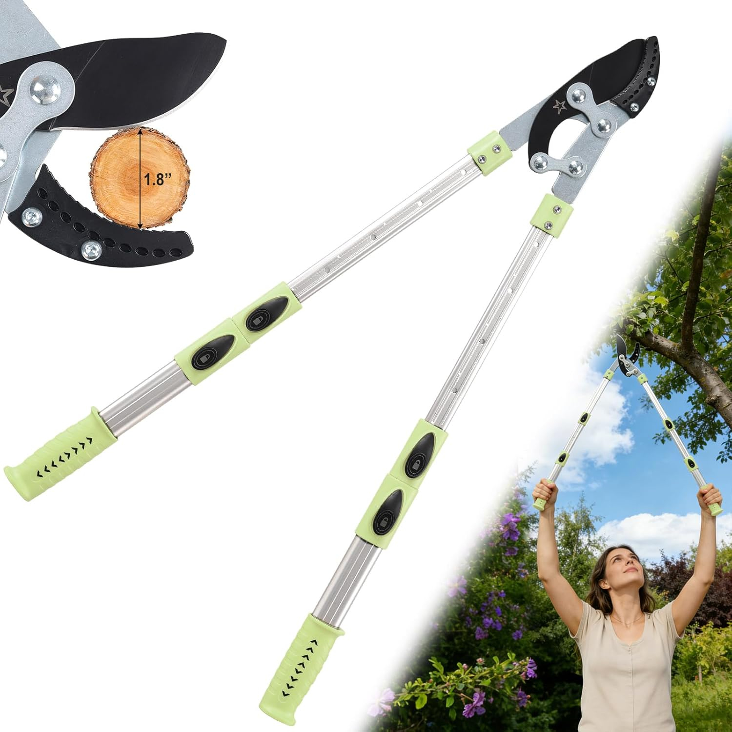 69ee2a32d189989938d7b7f55969427a8661c204838c7ed3e6a49.jpg Extendable Loopers for Tree Trimming, 24-42'' Heavy Duty Thick Branches Cutter Lopping Shears with SK5 Steel Blade, Pruning Shear with 1.8” Cut Capacity, Loppers with Compound Action for Gardening