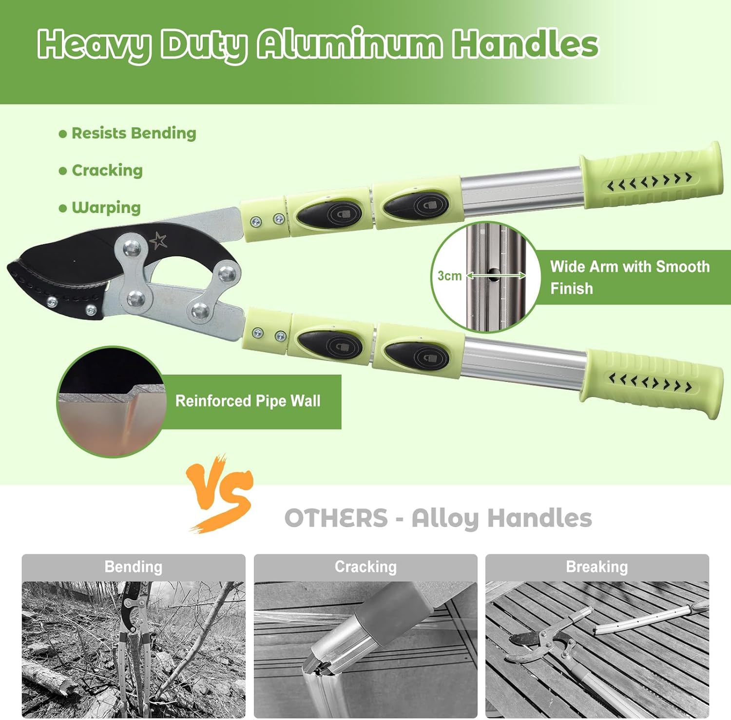 69ee2a33980f269dd93002209022980e54f2d366d5f681f34cf90.jpg Extendable Loopers for Tree Trimming, 24-42'' Heavy Duty Thick Branches Cutter Lopping Shears with SK5 Steel Blade, Pruning Shear with 1.8” Cut Capacity, Loppers with Compound Action for Gardening