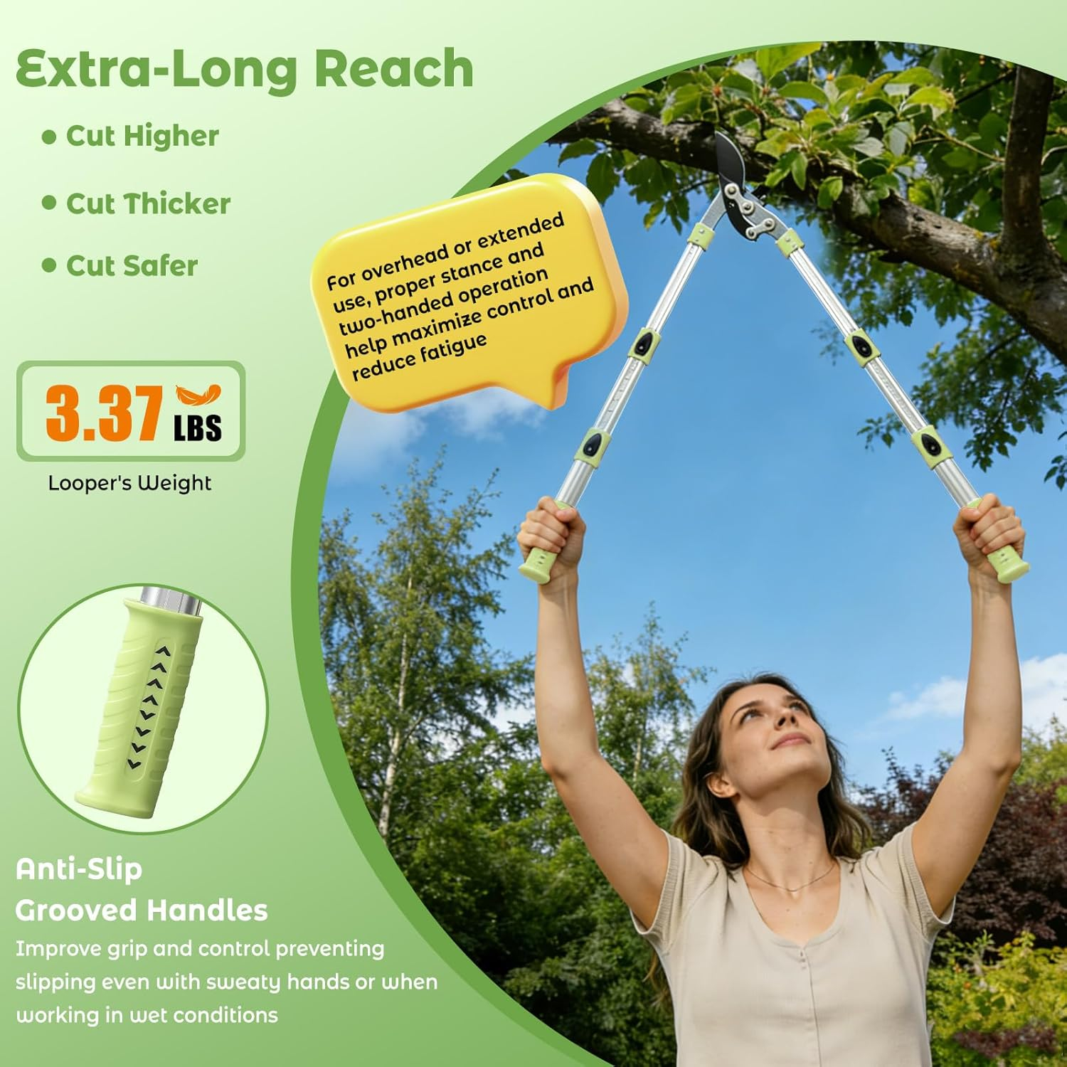69ee2a33c4123773359a544293dc3835e0edd7f31b3078e3a46f8.jpg Extendable Loopers for Tree Trimming, 24-42'' Heavy Duty Thick Branches Cutter Lopping Shears with SK5 Steel Blade, Pruning Shear with 1.8” Cut Capacity, Loppers with Compound Action for Gardening