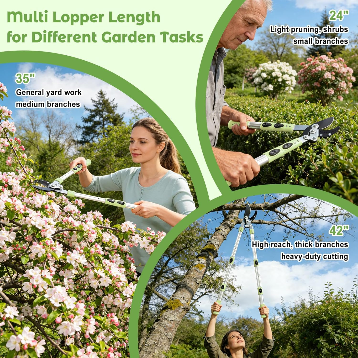 69ee2a33ea58676ad73480ec49caba529b6979ab47c779ebe3ad1.jpg Extendable Loopers for Tree Trimming, 24-42'' Heavy Duty Thick Branches Cutter Lopping Shears with SK5 Steel Blade, Pruning Shear with 1.8” Cut Capacity, Loppers with Compound Action for Gardening