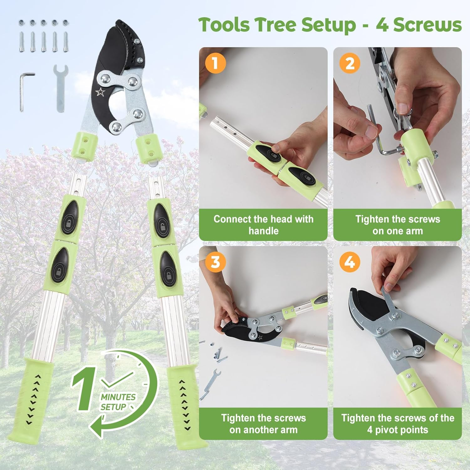 69ee2a3425b8da3741720287b96e7c88d81f02fac42e20bc63a5c.jpg Extendable Loopers for Tree Trimming, 24-42'' Heavy Duty Thick Branches Cutter Lopping Shears with SK5 Steel Blade, Pruning Shear with 1.8” Cut Capacity, Loppers with Compound Action for Gardening